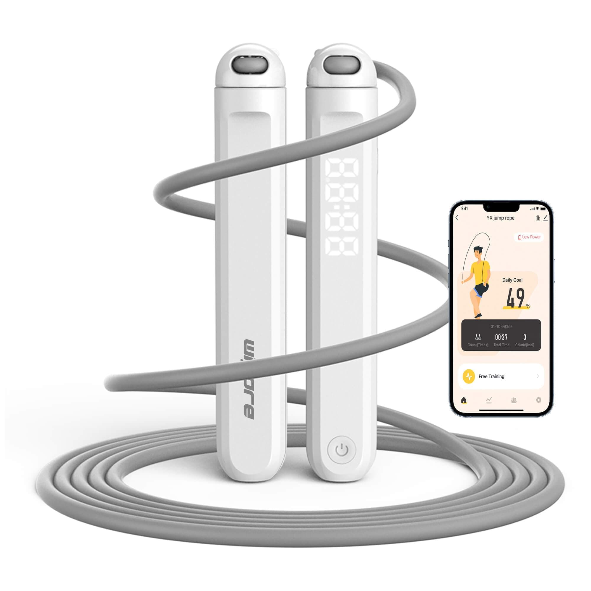 Jump Rope With Counter and App - Tangle-Free Rapid Speed Skipping Rope for Fitness, Home Exercise, Workout - Gifts for Adults, Women, Men, Kids White