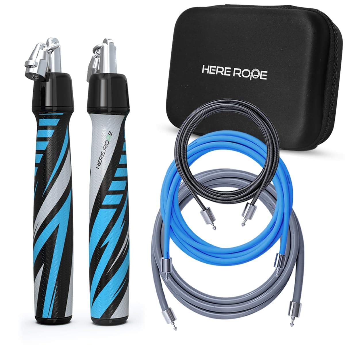 Hererope 3 In 1 Jump Rope for Men & Women, 1/6lb, 1/4lb, 1/2lb Interchangeable Weighted Jump Rope Set with Precision Ball-Bearing, Anti-Slip Leather Grip - Jump Ropes for Fitness, Speed Training, Endurance Building & Total Body Workout Dark Black 9'0" L - Fits Users 5'7"-5'10"