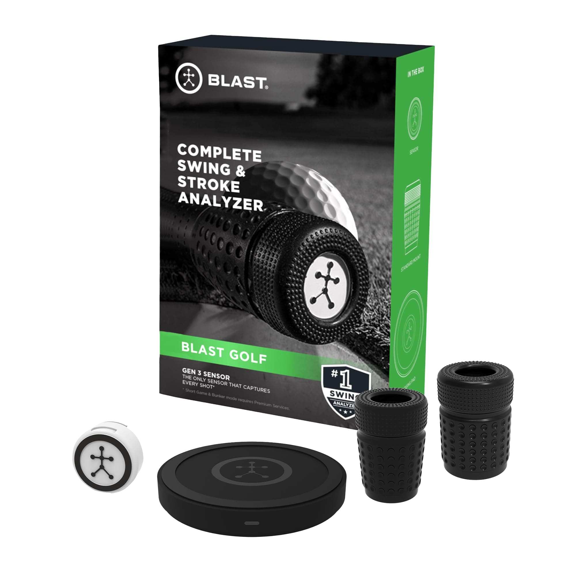 Blast Motion Golf Swing & Stroke Analyzer - Real-time Feedback, Swing Metrics, Swing Trainer, Video Capture Highlights, Track Performance (GEN3 Sensor)