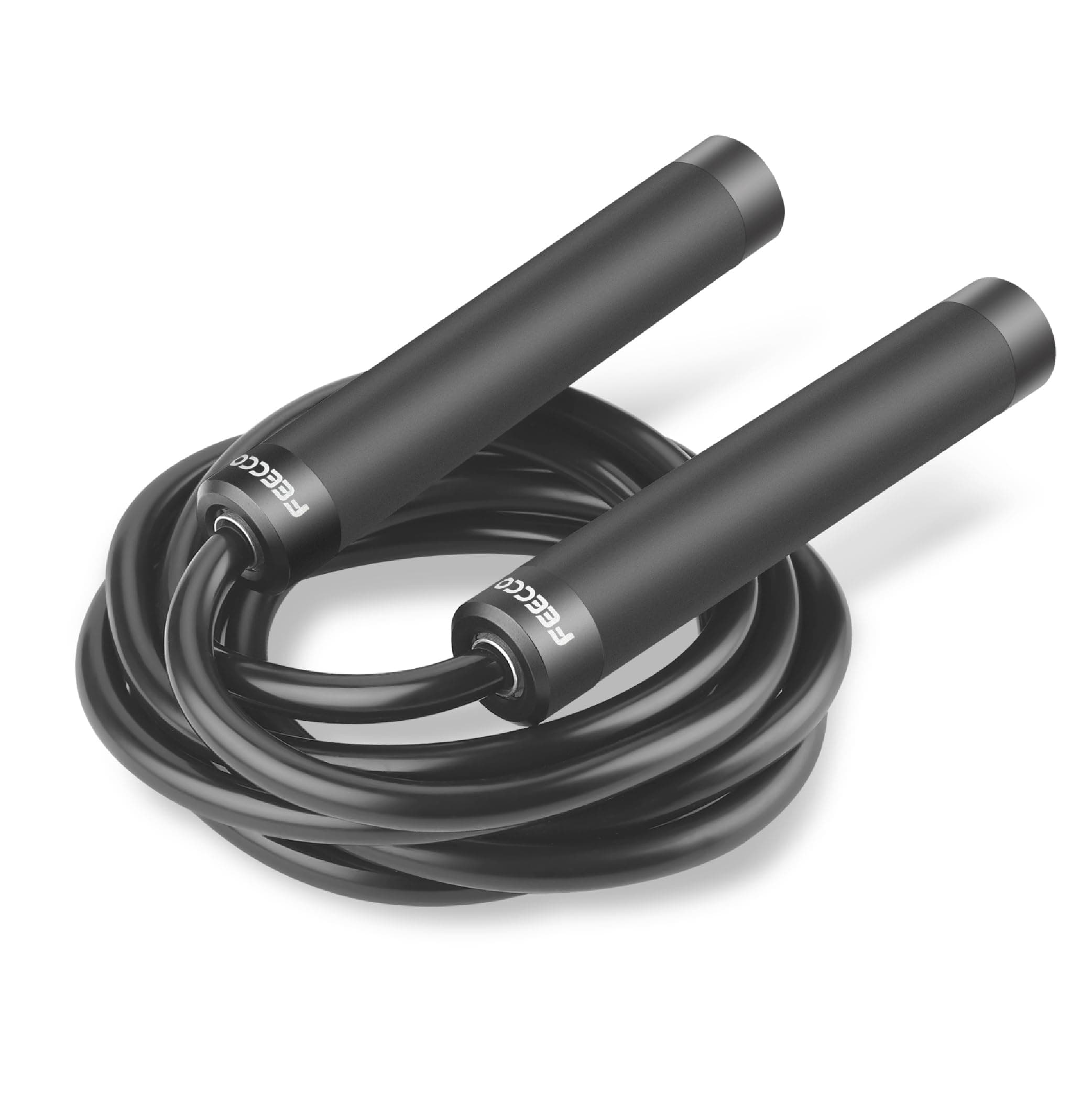FEECCO Weighted Jump Rope - Heavy PVC Ropes with Metal Handles and Ball Bearings 1LB - 9mm Rope Black