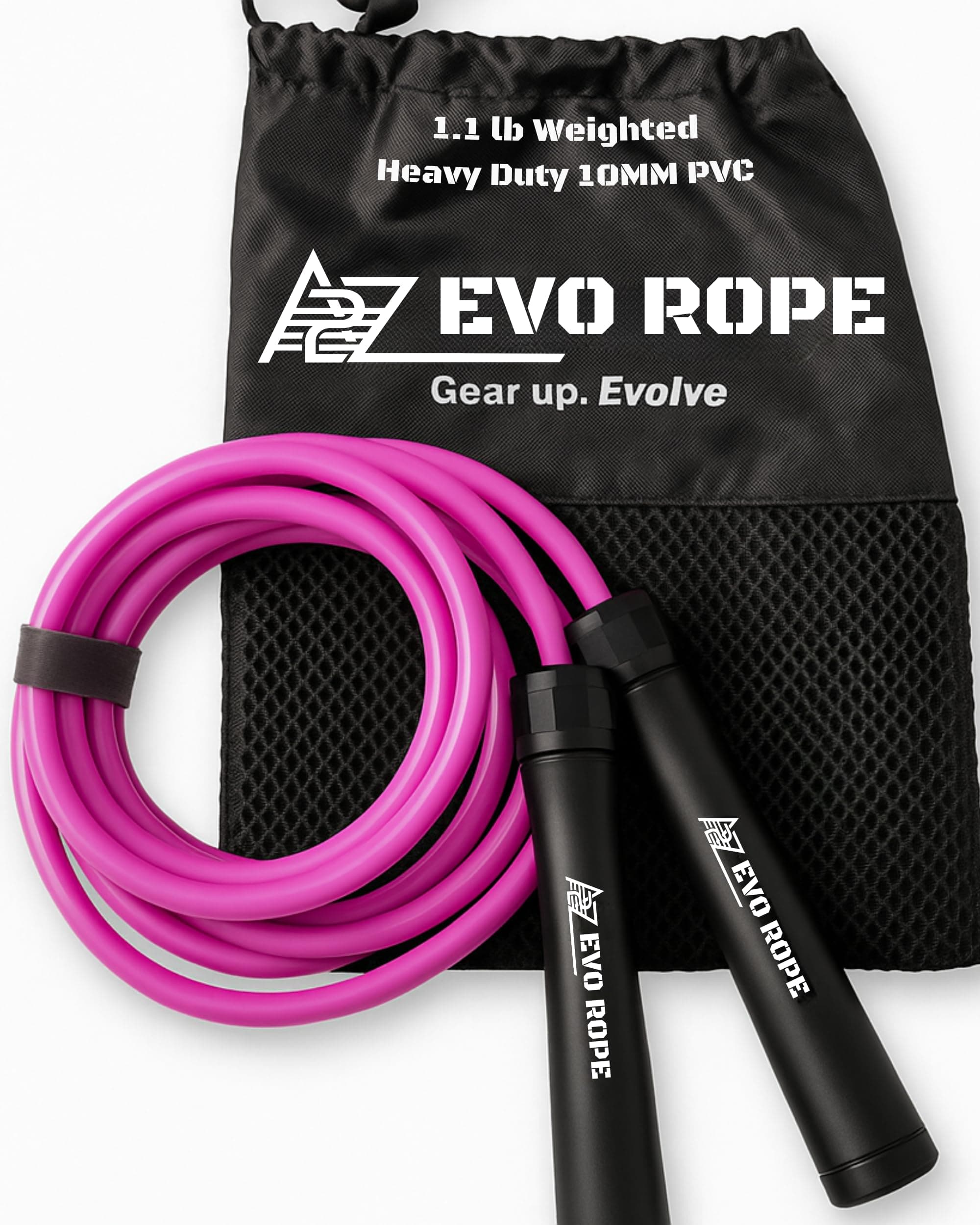 Evo Rope | 1.1LB Weighted Jump Rope for Women & Men – Adjustable 10mm Heavy PVC Skipping Rope for Fitness, Ideal for High-Intensity Training, MMA, Boxing, CrossFit, Weight-loss Workouts Performance Pink