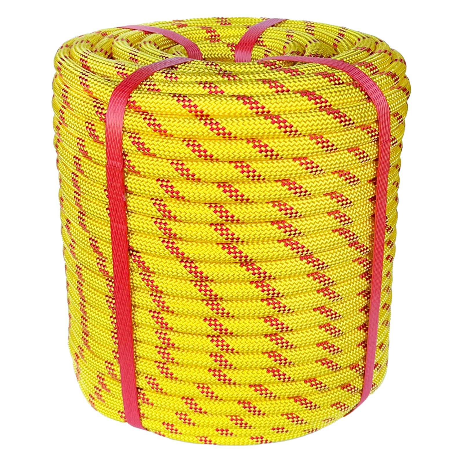 Climbing Rope 1/2 in x 150 Ft Yellow Bull Rope Polyester Braided Arborist Rope 1/2 inch 48 Strands 150ft for Tree Pulling,Nautical Rigging Rope Swing Yellow 1/2IN x 150 FT